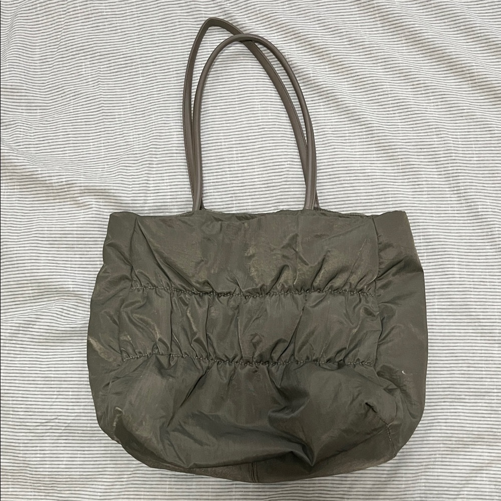 Nylon Olive Green puff Tote Bag